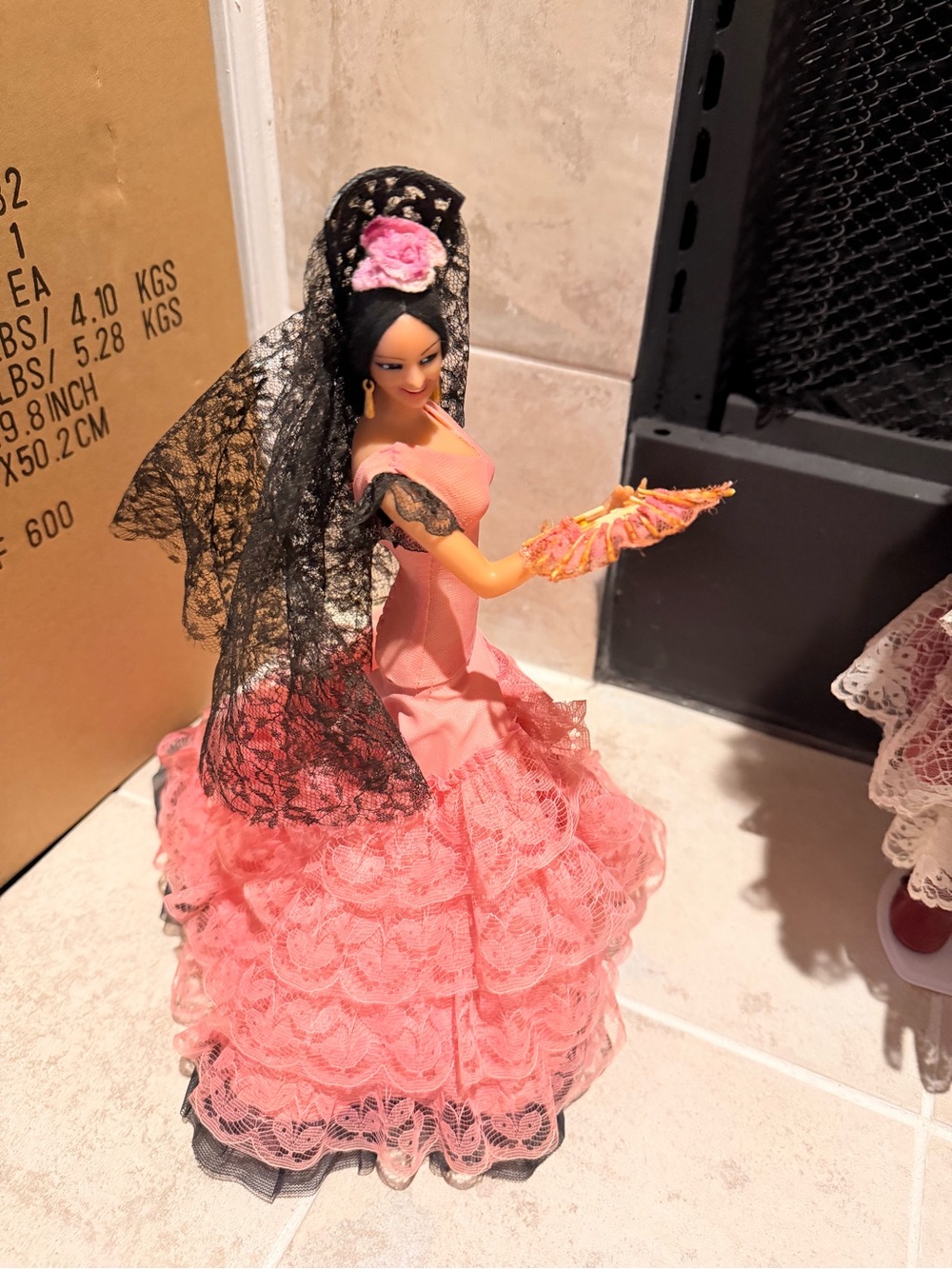 Pink Lace Flamenco Doll with Black Mantilla